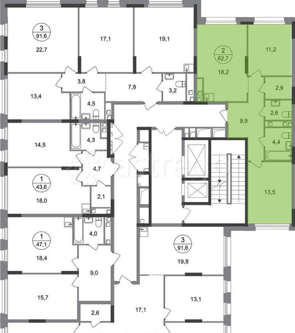2-комн. квартира, 62 м2, 2/17 эт. Москва - изображение 3