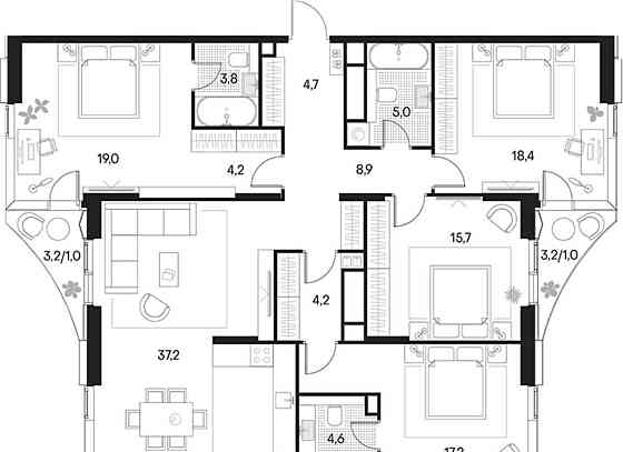 4-комн. квартира, 144.9 м2, 12/22 эт. Москва