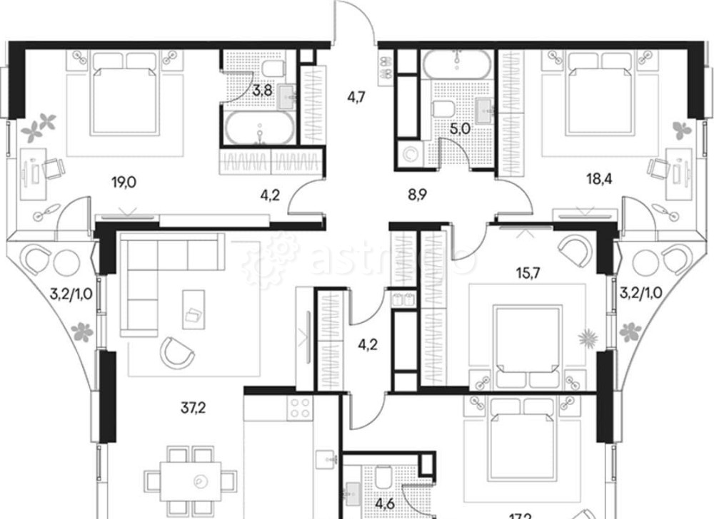 4-комн. квартира, 144.9 м2, 12/22 эт. Москва - изображение 1