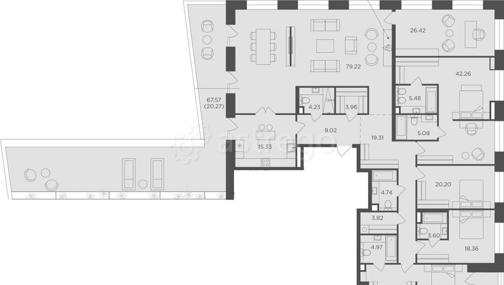 6-комн. квартира, 285.83 м2, 19/19 эт. Москва - изображение 1
