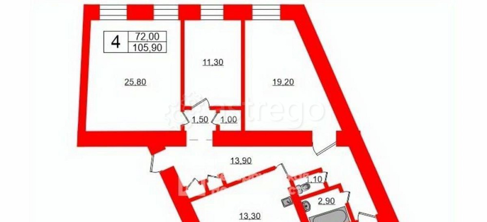 4-комн. квартира, 105.9 м2, 3/6 эт. Санкт-Петербург - изображение 4