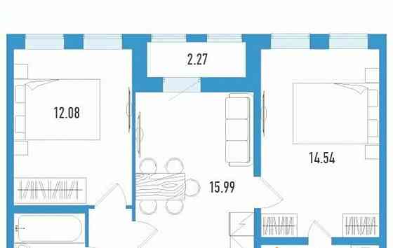 2-комн. квартира, 58.36 м2, 2/12 эт. Санкт-Петербург
