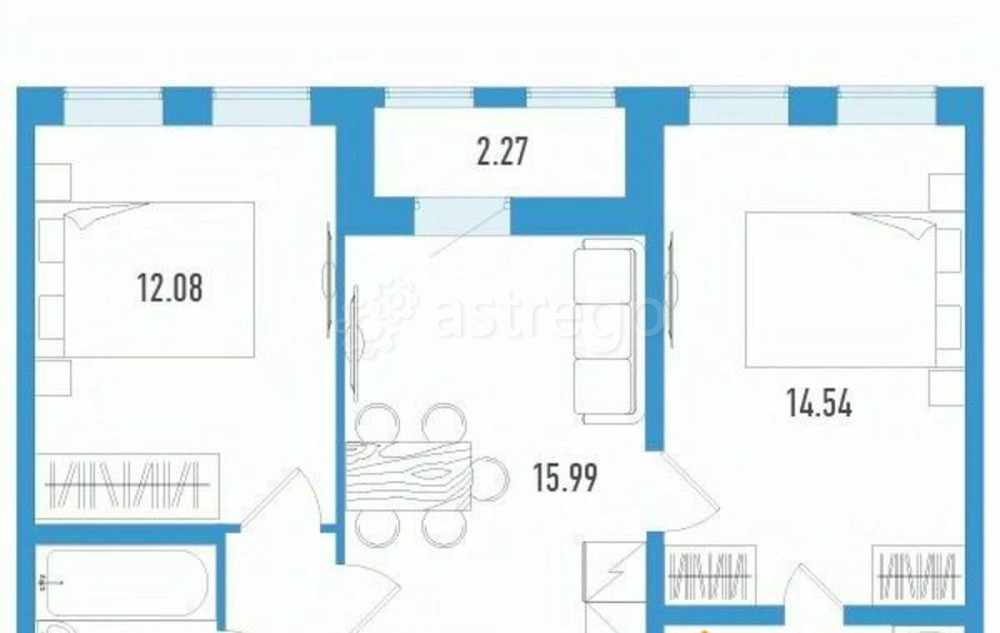 2-комн. квартира, 58.36 м2, 2/12 эт. Санкт-Петербург - изображение 1