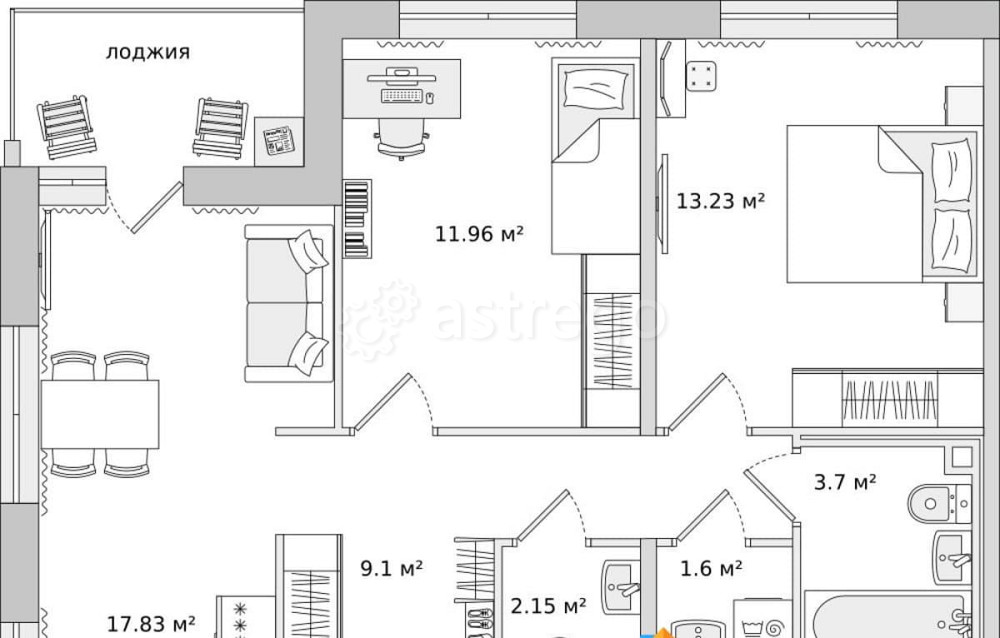 2-комн. квартира, 64.19 м2, 15/17 эт. Санкт-Петербург - изображение 1