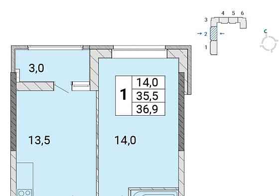 1-комн. квартира, 36.9 м2, 8/17 эт. Балашиха