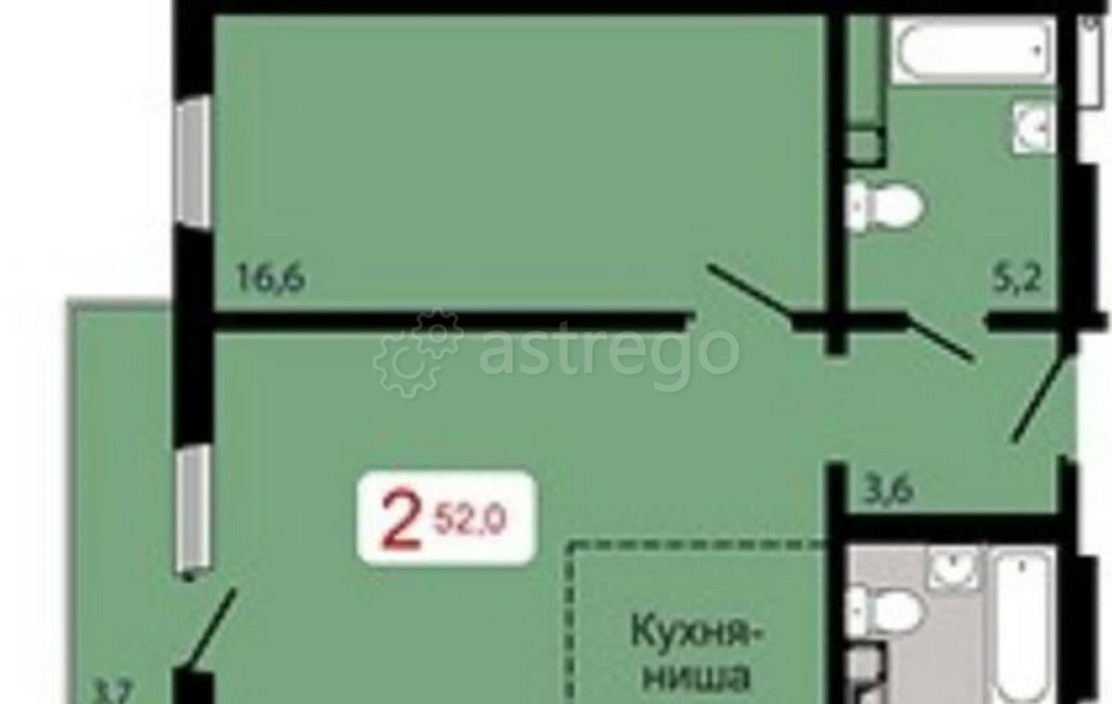 1-комн. квартира, 52 м2, 17/17 эт. Красноярск - изображение 1