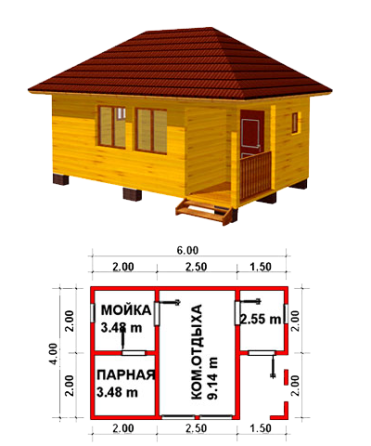 Баня из бруса - 4х6 м Новосибирск