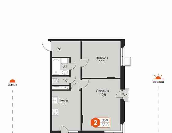 2-комн. квартира, 58.2 м2, 2/8 эт. Химки