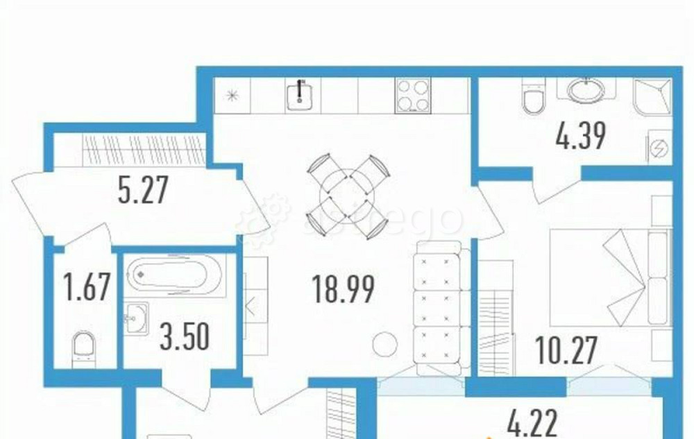 2-комн. квартира, 59.85 м2, 2/12 эт. Санкт-Петербург - изображение 1