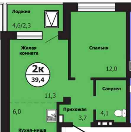 2-комн. квартира, 39.4 м2, 15/19 эт. Красноярск