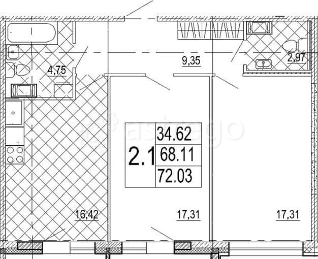 2-комн. квартира, 72 м2, 4/8 эт. Санкт-Петербург - изображение 8