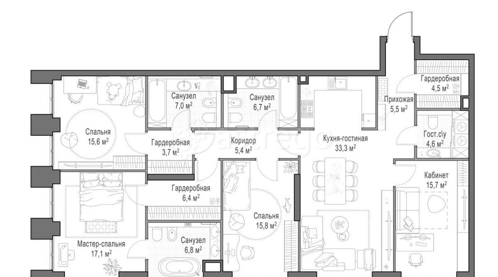 4-комн. квартира, 149.2 м2, 2/23 эт. Москва - изображение 1