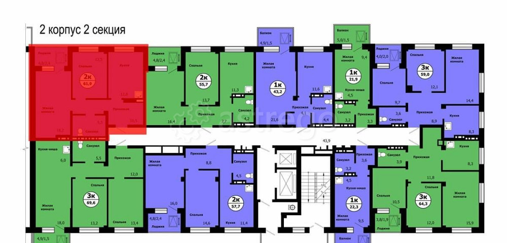 2-комн. квартира, 61.9 м2, 3/19 эт. Красноярск - изображение 6