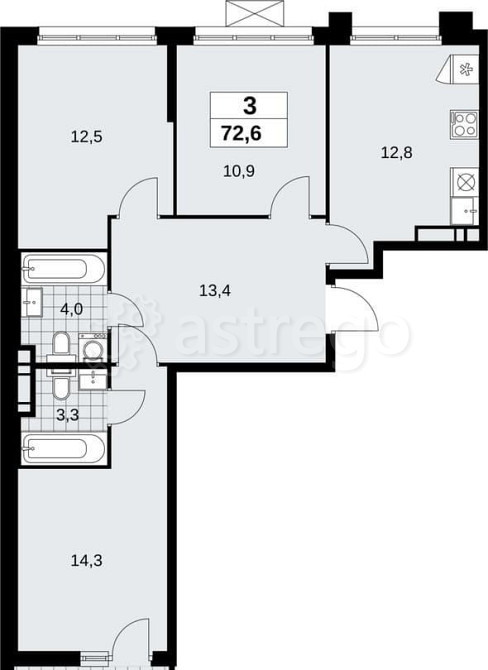 3-комн. квартира, 72.6 м2, 12/12 эт. Москва - изображение 1