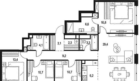 4-комн. квартира, 115.8 м2, 47/48 эт. Москва