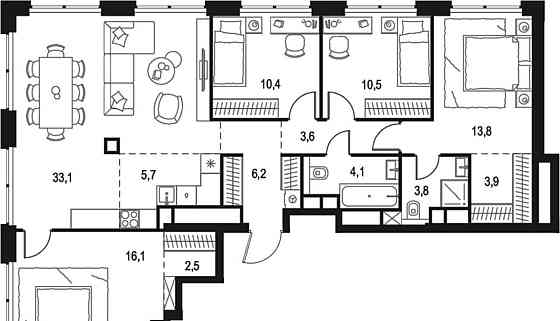 4-комн. квартира, 113.7 м2, 53/64 эт. Москва