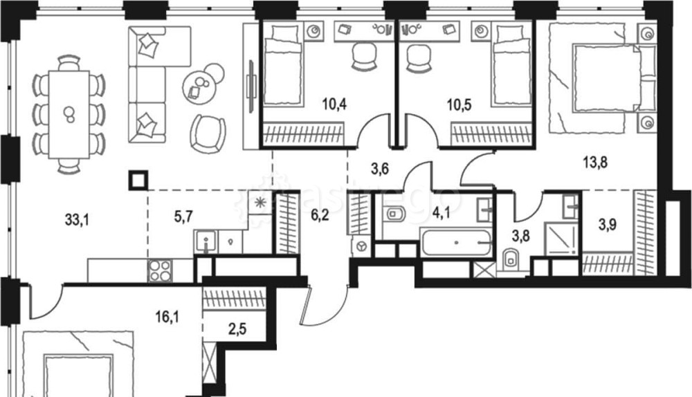 4-комн. квартира, 113.7 м2, 53/64 эт. Москва - изображение 1