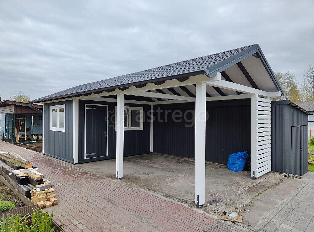 Деревянная летняя кухня с навесом. Утеплённая. Кровля из битумной черепицы. Домик 12 м.кв., площадь  Калининград - изображение 1