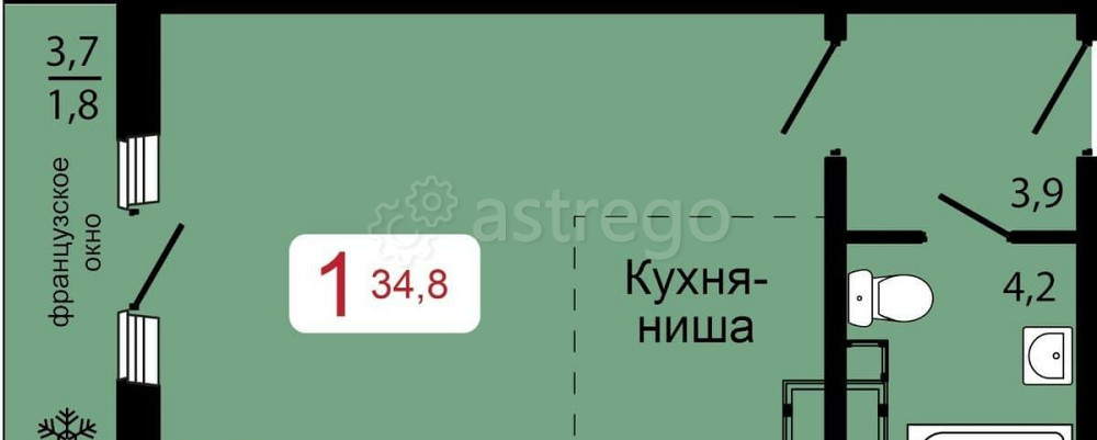 1-комн. квартира, 34.8 м2, 5/17 эт. Красноярск - изображение 1