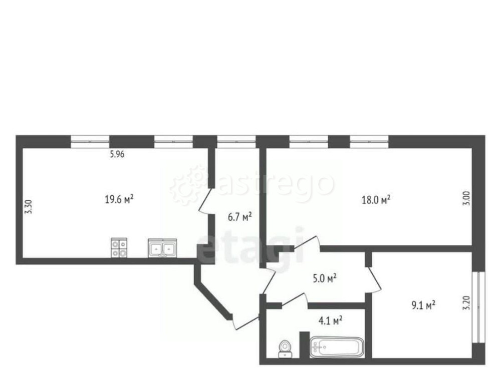 3-комн. квартира, 62.5 м2, 1/4 эт. Архангельск - изображение 4
