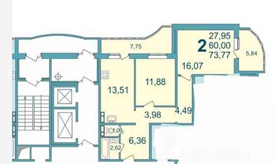 2-комн. квартира, 73 м2, 15/17 эт. Белгород