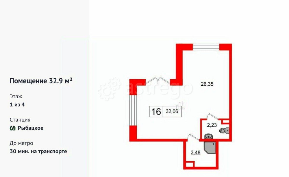 Свободного назначения, 32.9 м2 Санкт-Петербург - изображение 2