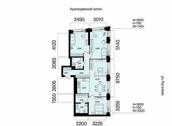 4-комн. квартира, 86.47 м2, 5/31 эт. Уфа