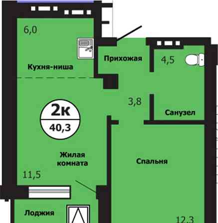 2-комн. квартира, 40.3 м2, 8/19 эт. Красноярск