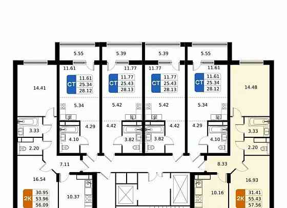 2-комн. квартира, 57.56 м2, 8/17 эт. Домодедово