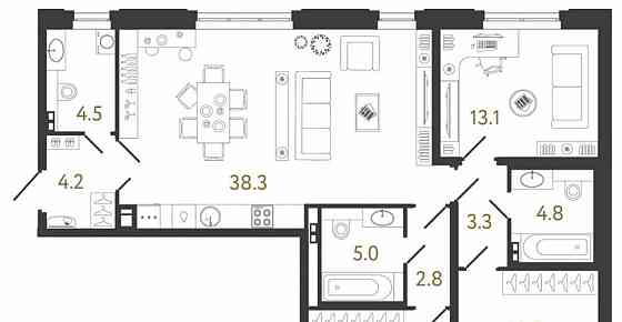 3-комн. квартира, 104.5 м2, 4/8 эт. Санкт-Петербург