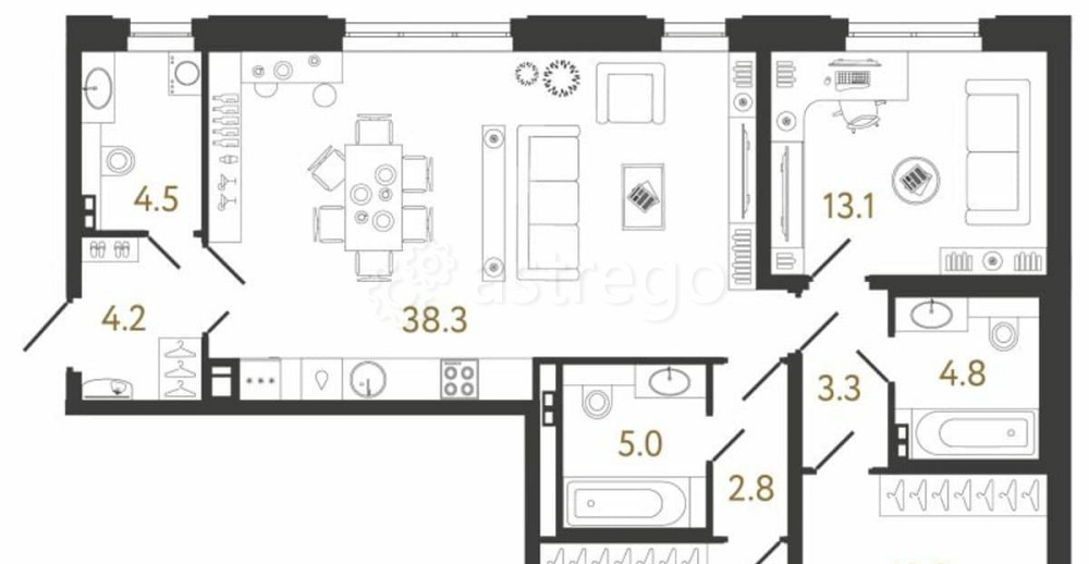 3-комн. квартира, 104.5 м2, 4/8 эт. Санкт-Петербург - изображение 2