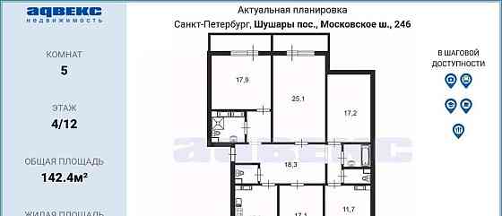 5-комн. квартира, 142.4 м2, 4/12 эт. Санкт-Петербург