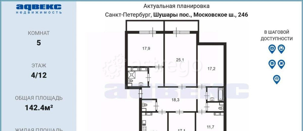 5-комн. квартира, 142.4 м2, 4/12 эт. Санкт-Петербург - изображение 4
