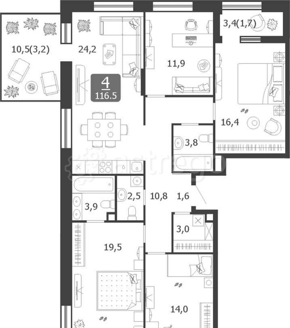 4-комн. квартира, 116.5 м2, 13/19 эт. Москва - изображение 1