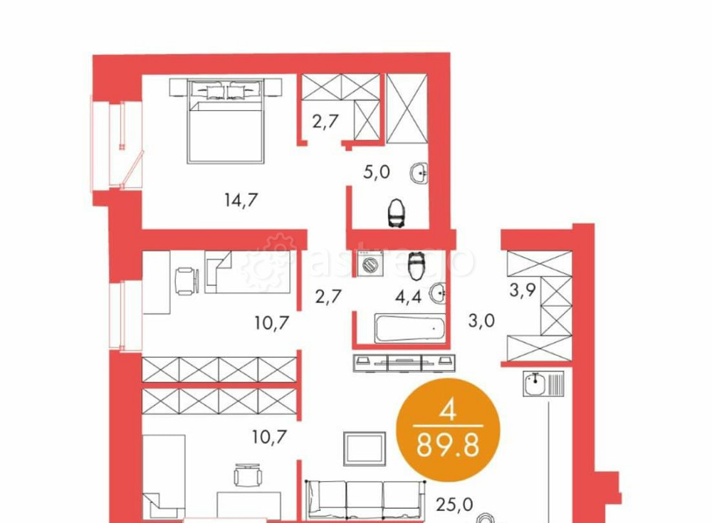 4-комн. квартира, 89.8 м2, 2/17 эт. Красноярск - изображение 2