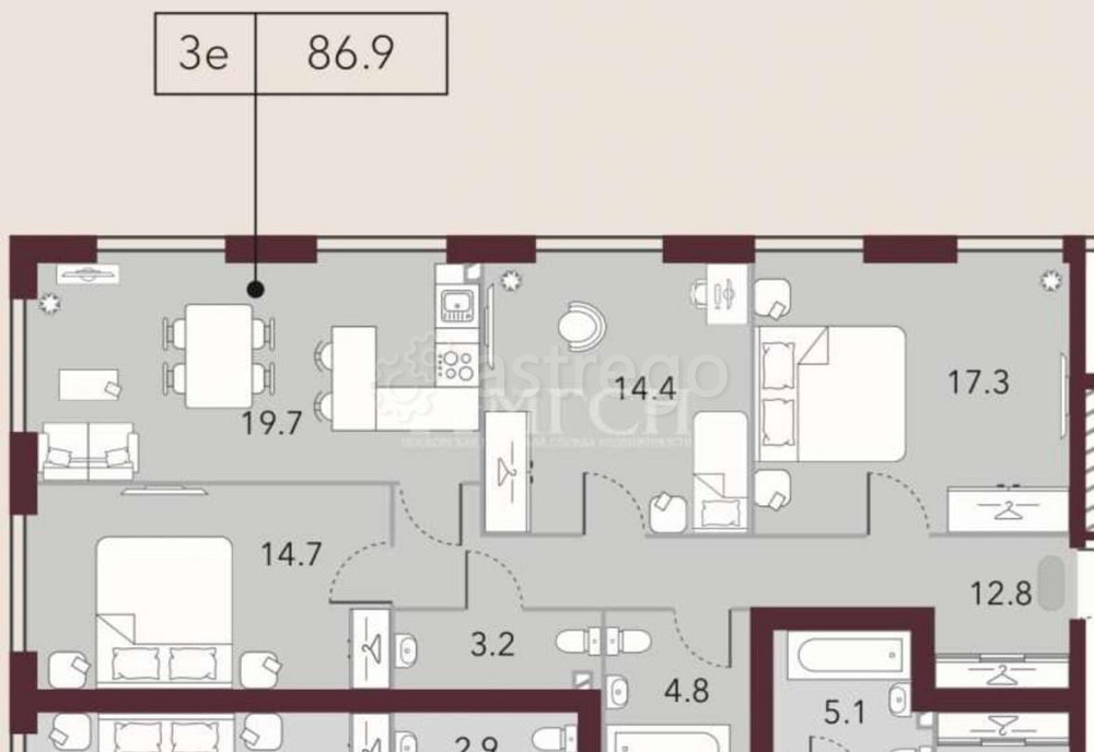 3-комн. квартира, 86.2 м2, 13/15 эт. Москва - изображение 2