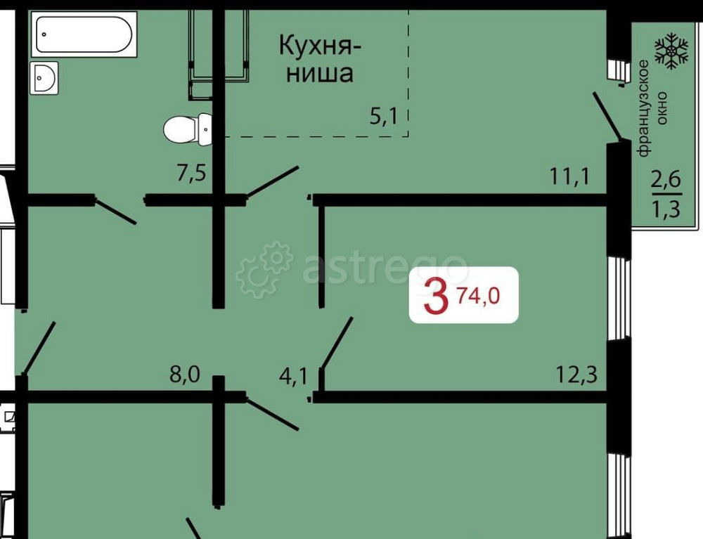 3-комн. квартира, 74 м2, 10/17 эт. Красноярск - изображение 1