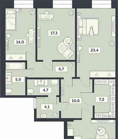 3-комн. квартира, 117.8 м2, 19/27 эт. Москва