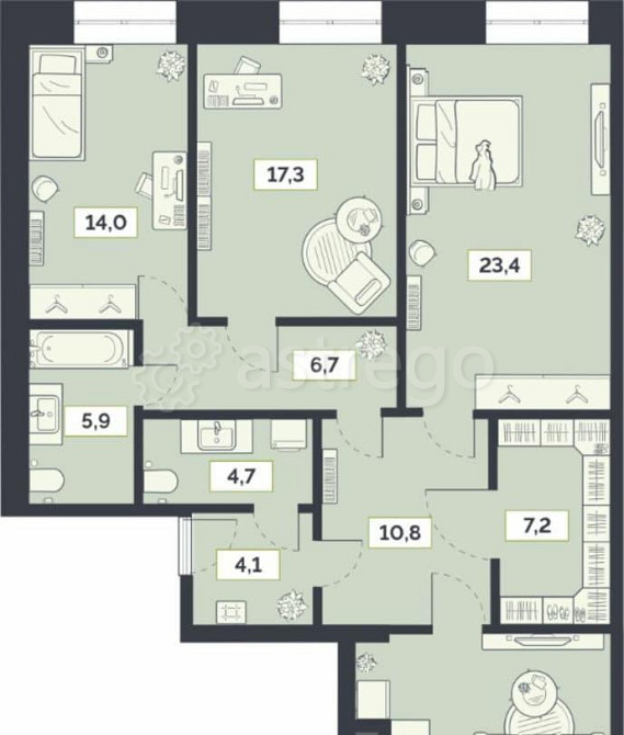 3-комн. квартира, 117.8 м2, 19/27 эт. Москва - изображение 1