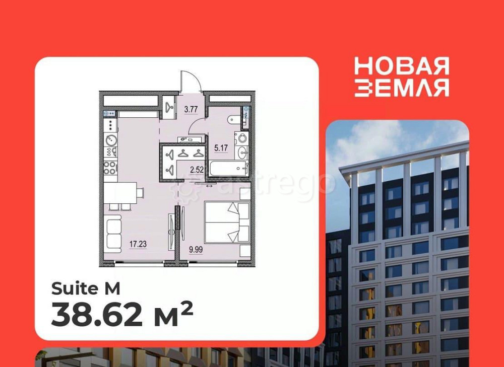 1-комн. квартира, 38.62 м2, 14/17 эт. Санкт-Петербург - изображение 1