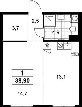 Студия, 38.9 м2, 5/12 эт. Москва