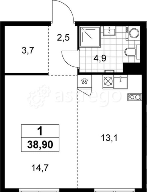 Студия, 38.9 м2, 5/12 эт. Москва - изображение 1