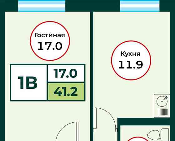1-комн. квартира, 41.2 м2, 1/8 эт. Емельяново