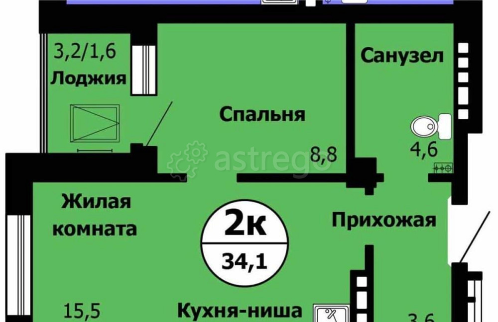 2-комн. квартира, 34.1 м2, 20/24 эт. Красноярск - изображение 1