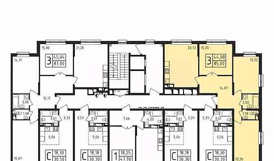 3-комн. квартира, 85 м2, 3/17 эт. Пушкино