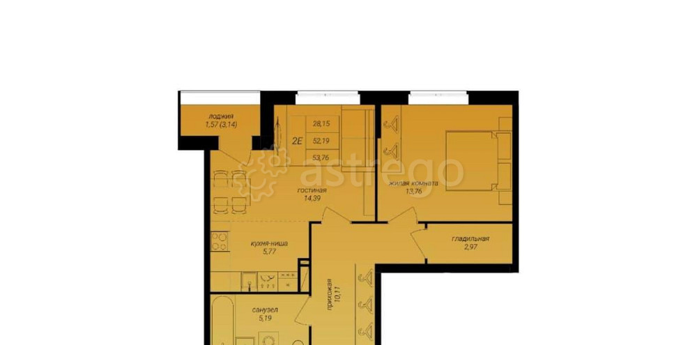 2-комн. квартира, 53.76 м2, 15/16 эт. Архангельск - изображение 1