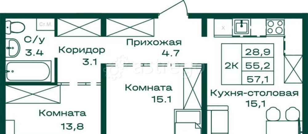 2-комн. квартира, 57.1 м2, 1/8 эт. Майма - изображение 7