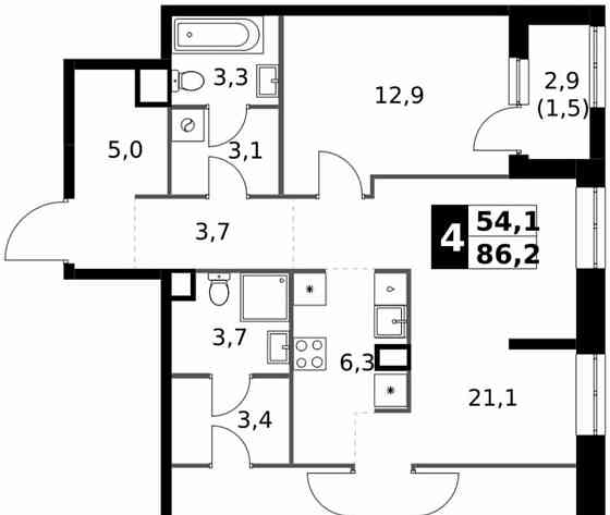 4-комн. квартира, 86.2 м2, 12/32 эт. Москва
