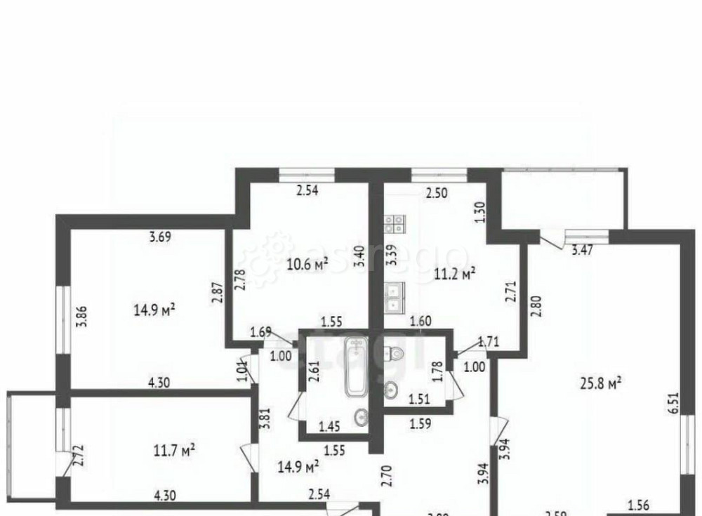 4-комн. квартира, 95.6 м2, 6/9 эт. Архангельск - изображение 4