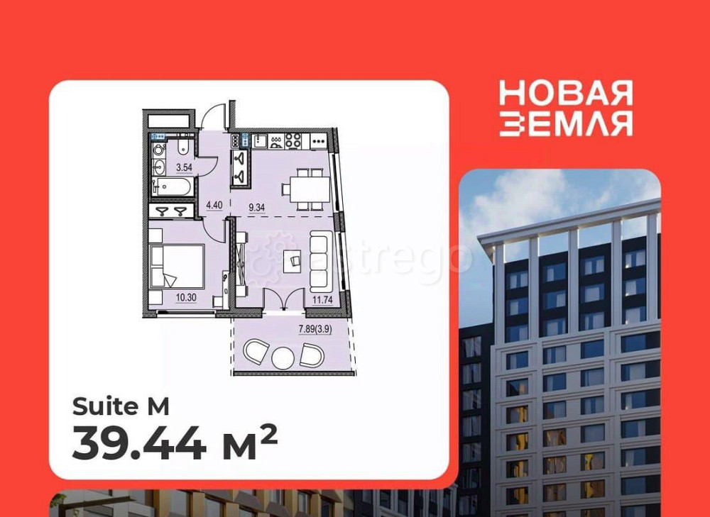 1-комн. квартира, 39.44 м2, 10/17 эт. Санкт-Петербург - изображение 1